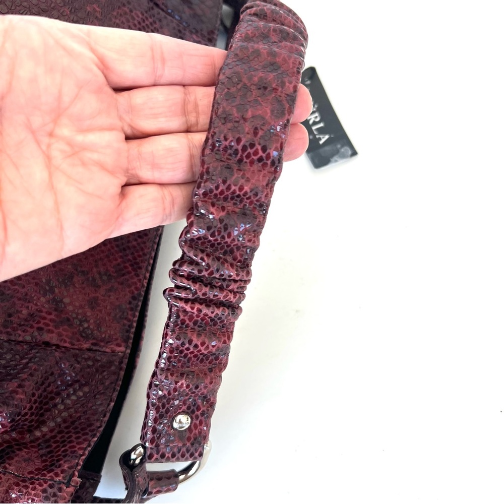 FURLA NEW Burgundy Snake Python Embossed Leather Single Handle Hobo Shoulder Bag - Picture 8 of 16